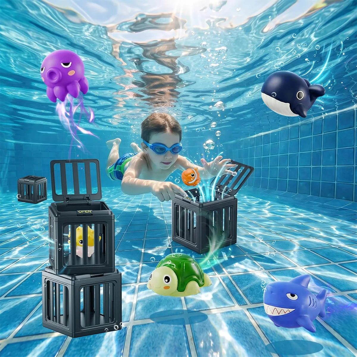 Diving Animal Cage Escape & Rescue Mission Pool Toy