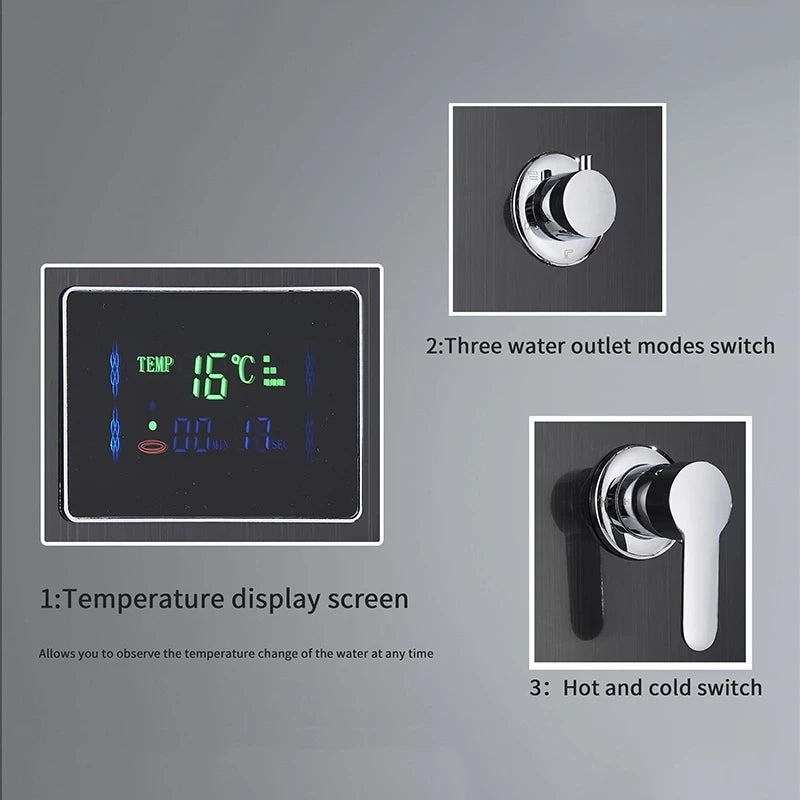 Digital Display Rainfall Shower Faucet Panel | Bathroom SPA Massage Jet System with Bidet Sprayer