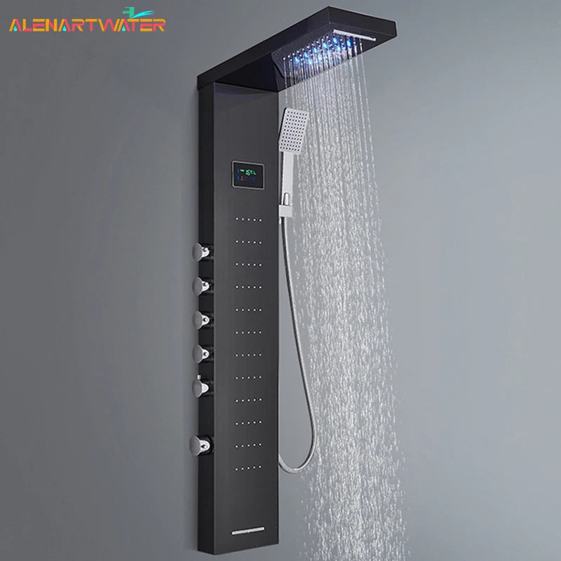 Digital Display Rainfall Shower Faucet Panel | Bathroom SPA Massage Jet System with Bidet Sprayer
