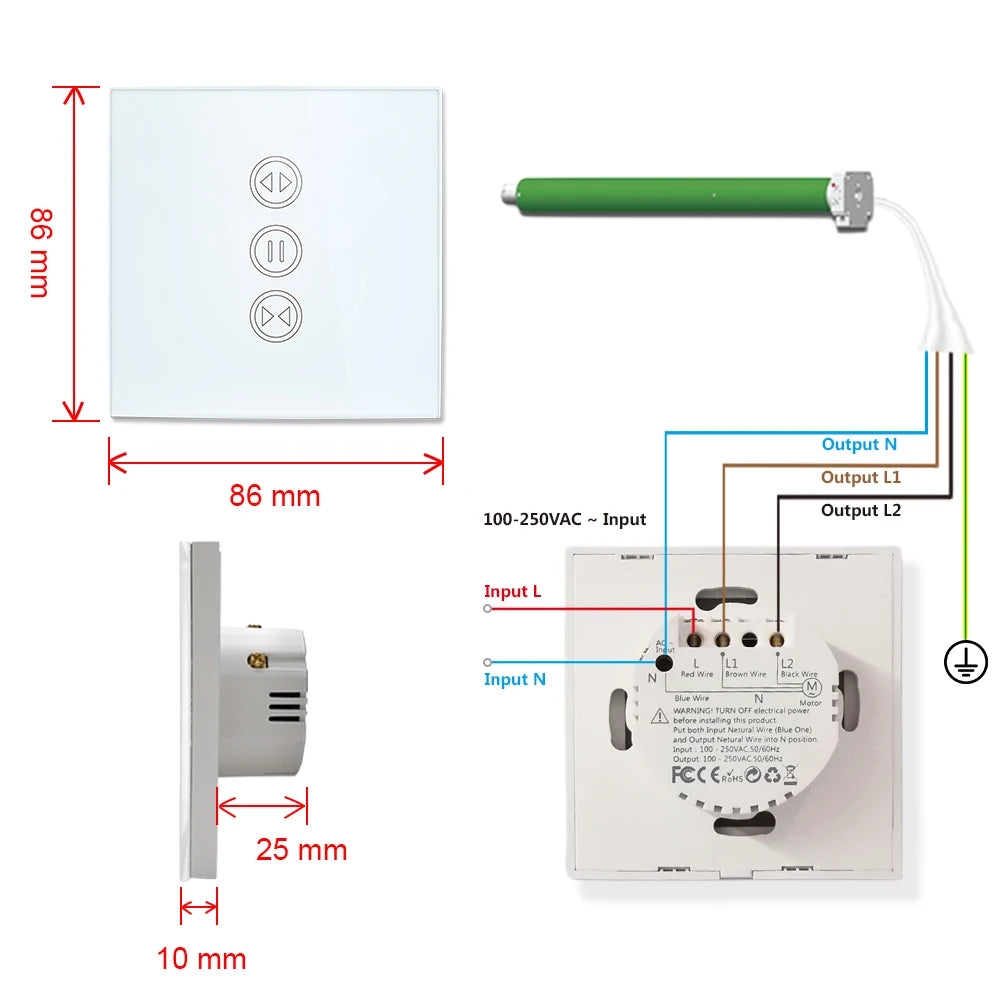 Tuya Smart Life WiFi Curtain Switch | Touch Wall Panel for Electric Blinds & Roller Shutters