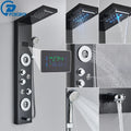 LED Bathroom Shower Panel Column Golden Rain Waterfall Faucet Set with SPA Massage Jets