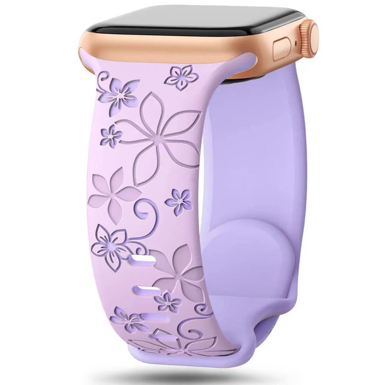 Floral Engraved Silicone Band for Apple Watch | Two-Tone Designer Replacement Strap for Series 1-11, SE & Ultra (38mm - 49mm)