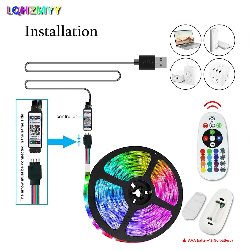 LQHZMYY 5V USB Smart RGB 5050 LED Light Strip | Color-Changing Light Strip with App & 24-Key Remote Control