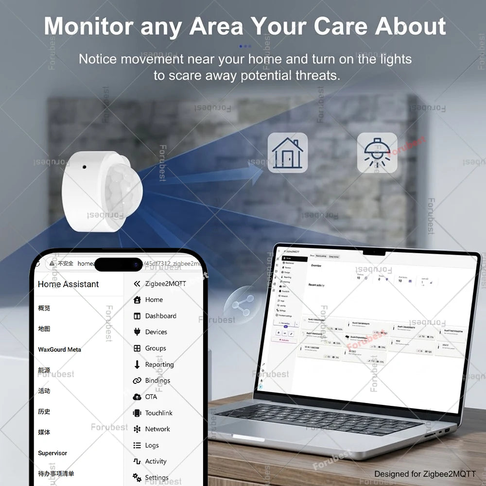 Zigbee 3.0 PIR Motion & Lux Sensor | Human Body Detector with Magnetic Stand for Home Assistant & Z2M