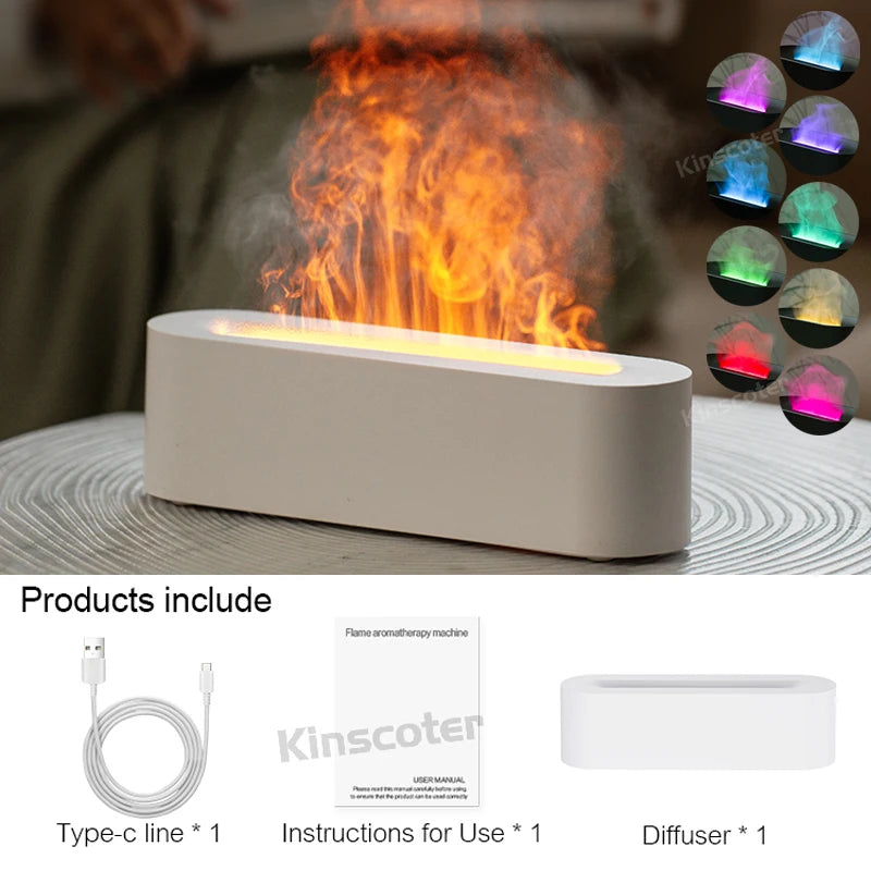 KINSCOTER Flame Essential Oil Aroma Diffuser | Ultrasonic Cool Mist Air Humidifier with RGB Realistic Fire Light