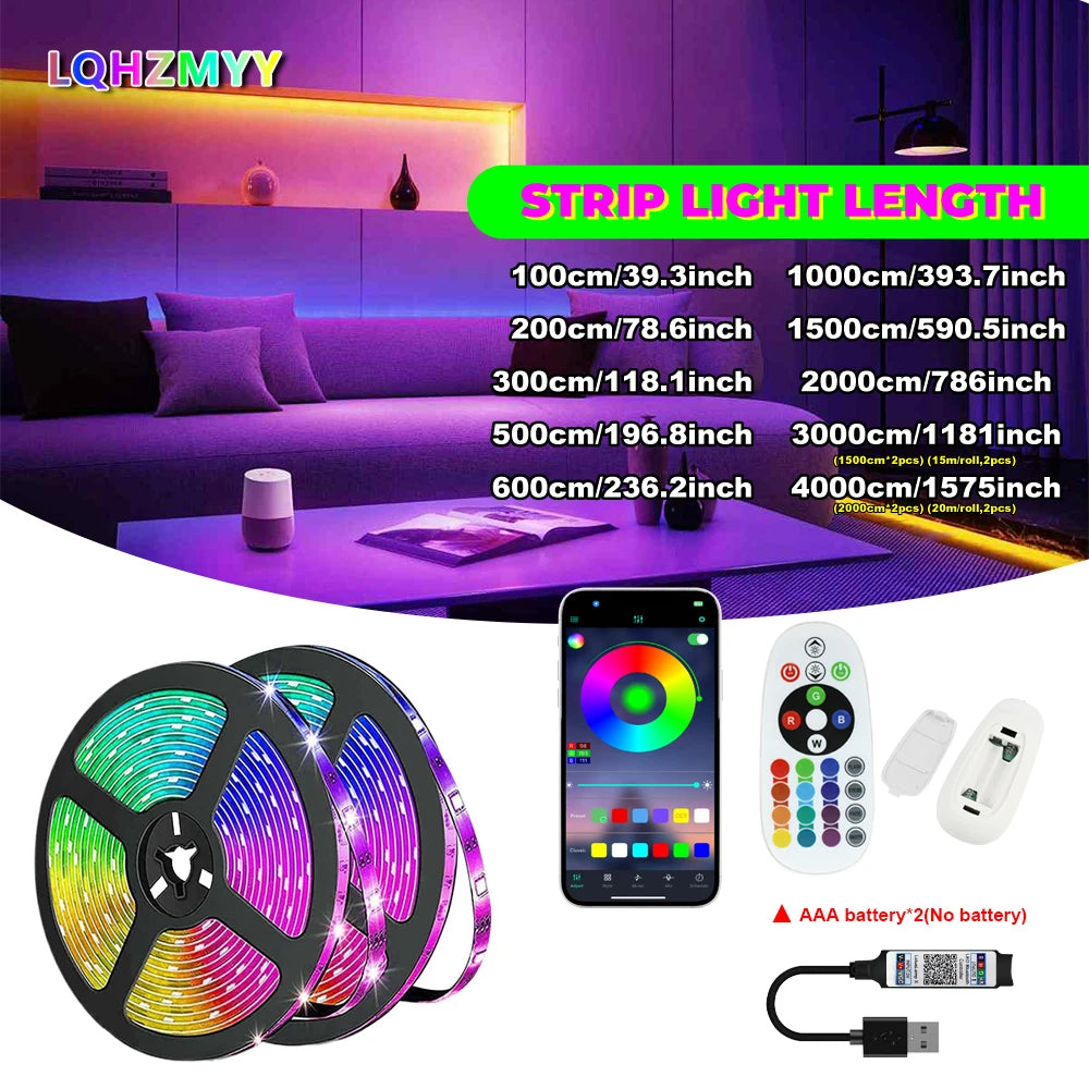 LQHZMYY 5V USB Smart RGB 5050 LED Light Strip | Color-Changing Light Strip with App & 24-Key Remote Control