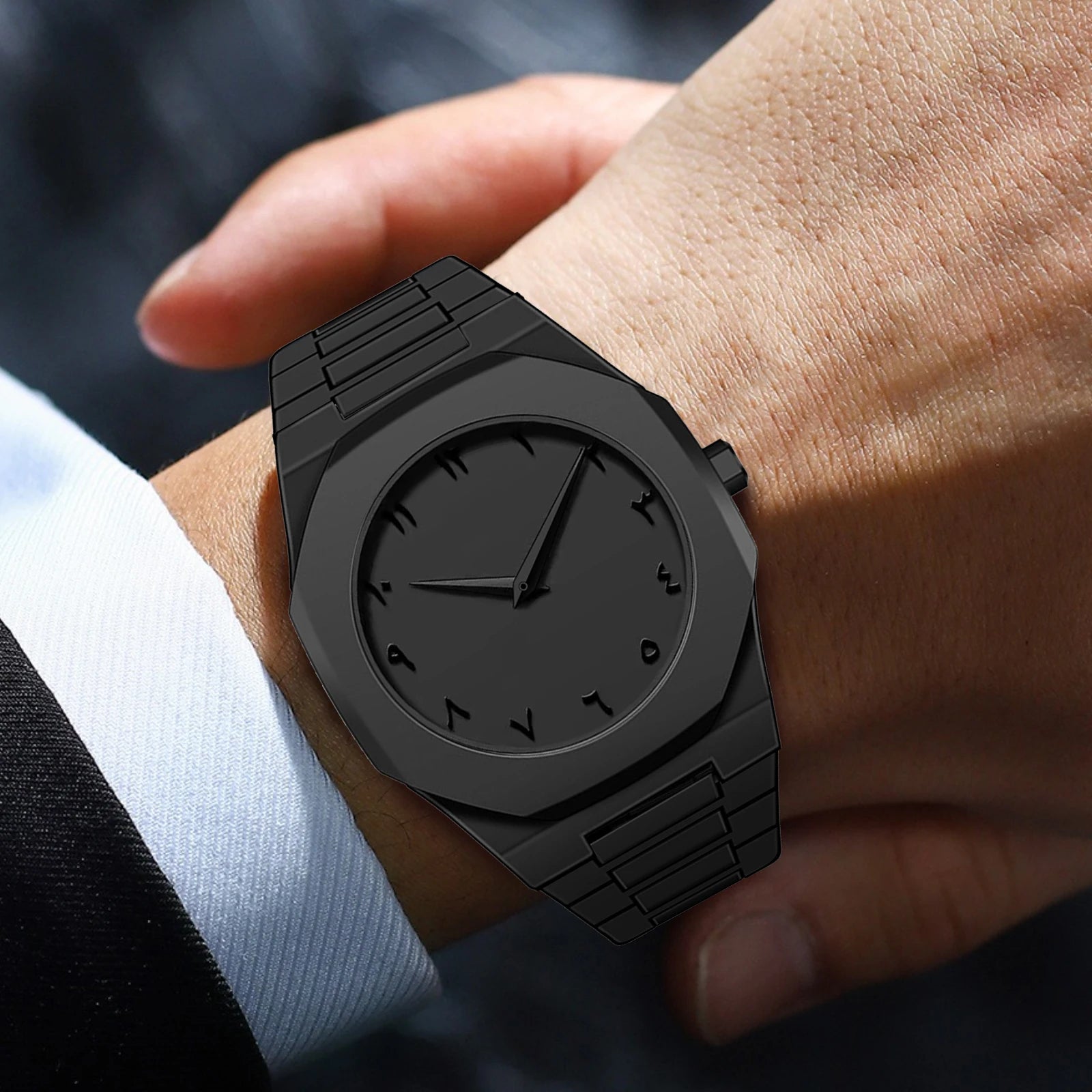Men's Modern Stealth Sport Watch | Minimalist All-Black Design with Arabic Numerals | Precise Quartz Movement & Water Resistant