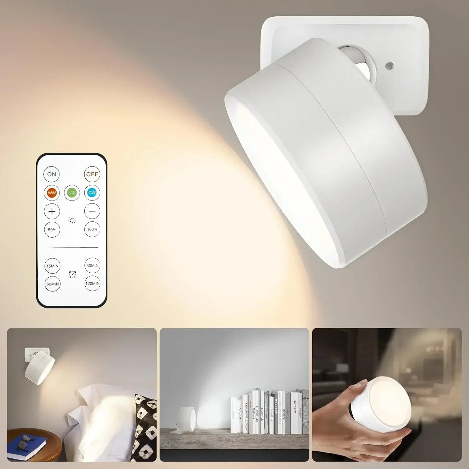 LED Magnetic Wall Sconce Light | Rechargeable Dimmable Wall-Mounted Lamp with Remote & 360° Rotation
