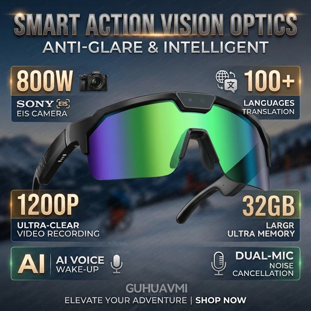 Next-Gen Cycling Smart Glasses with 4K HD Anti-Shake Camera | UV400 Polarized Sport Sunglasses with 3D Speakers & AI Translation