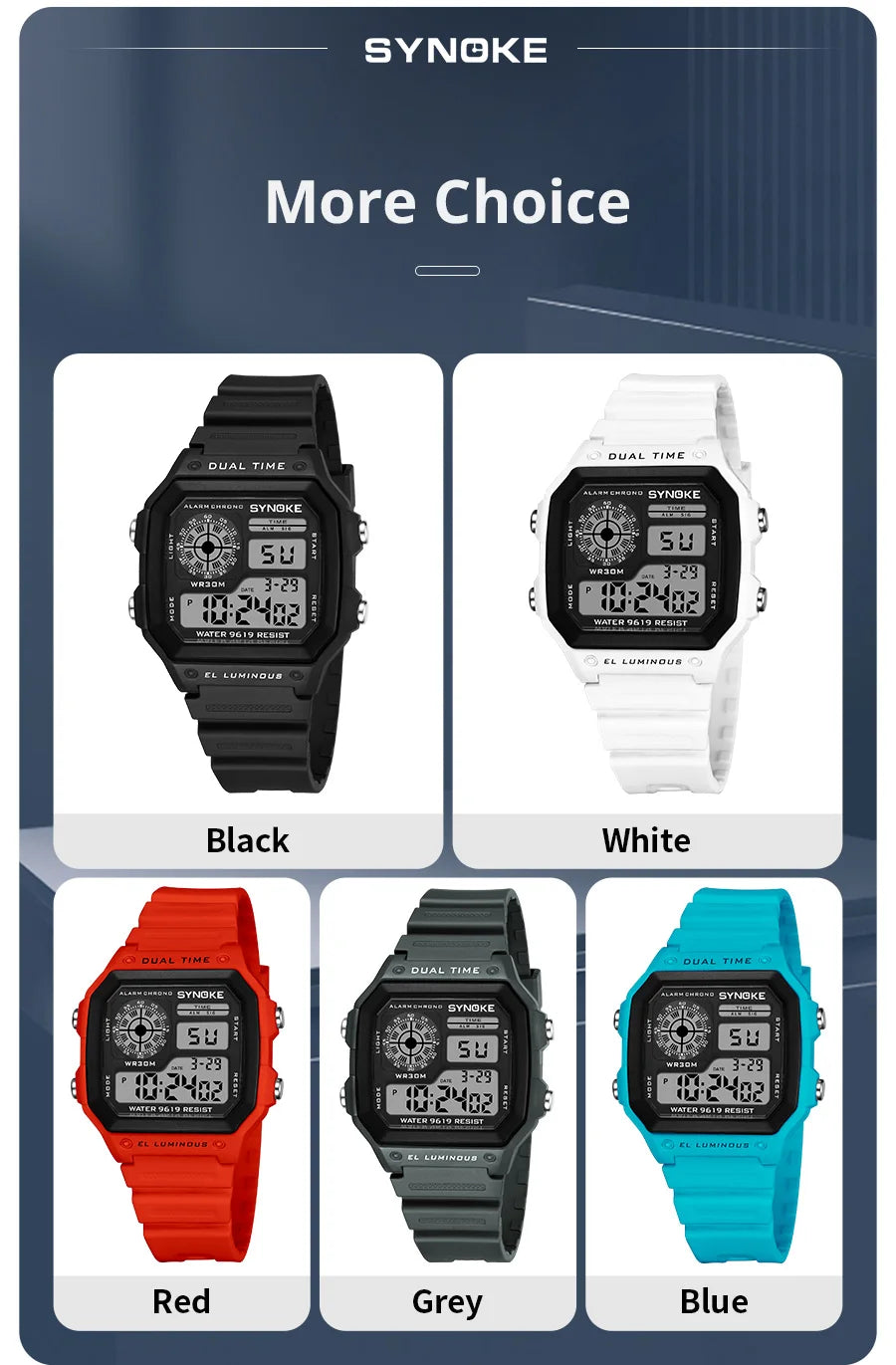SYNOKE Men's Military Digital Sports Watch | Waterproof Chronograph with EL Luminous Display & Square Rubber Case