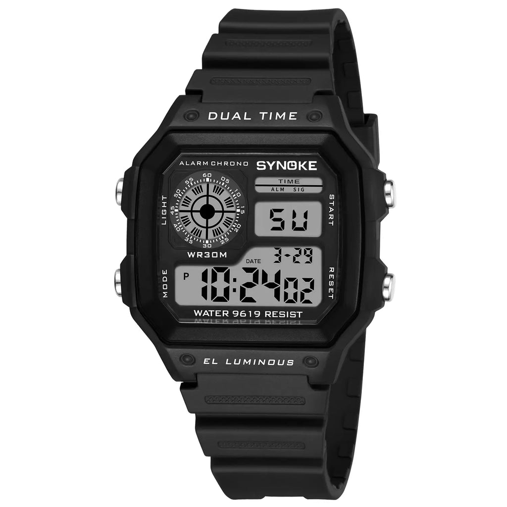 SYNOKE Men's Military Digital Sports Watch | Waterproof Chronograph with EL Luminous Display & Square Rubber Case