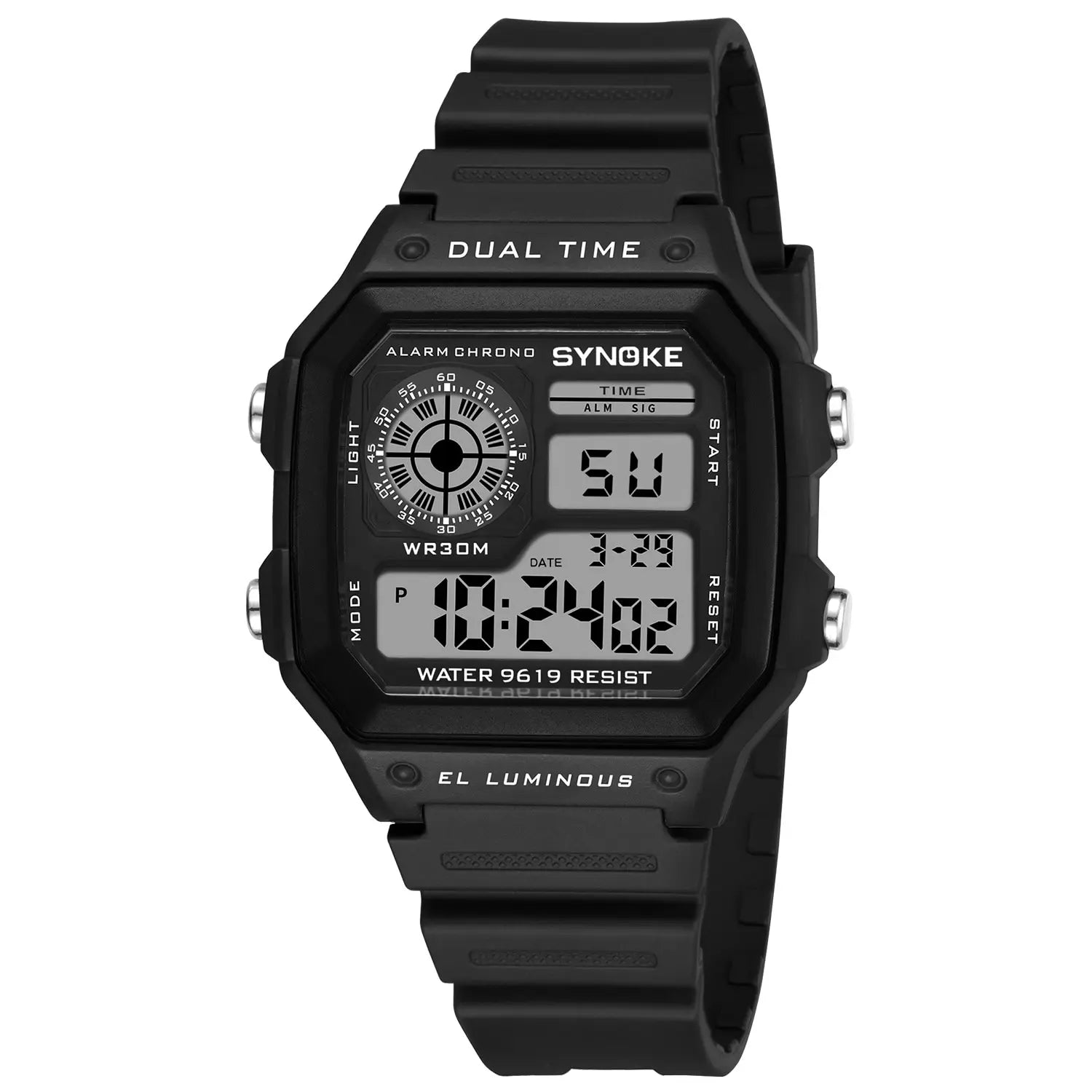 SYNOKE Men's Military Digital Sports Watch | Waterproof Chronograph with EL Luminous Display & Square Rubber Case