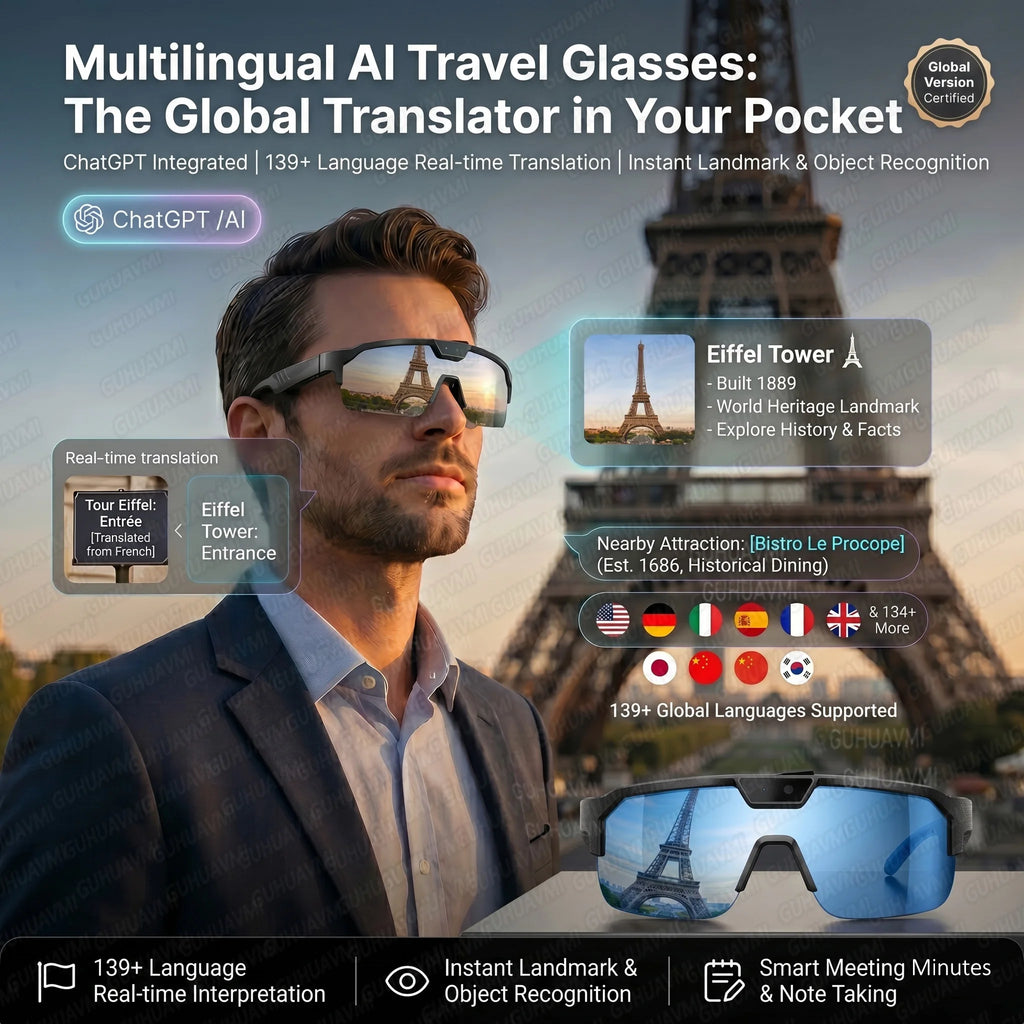 Next-Gen Cycling Smart Glasses with 4K HD Anti-Shake Camera | UV400 Polarized Sport Sunglasses with 3D Speakers & AI Translation