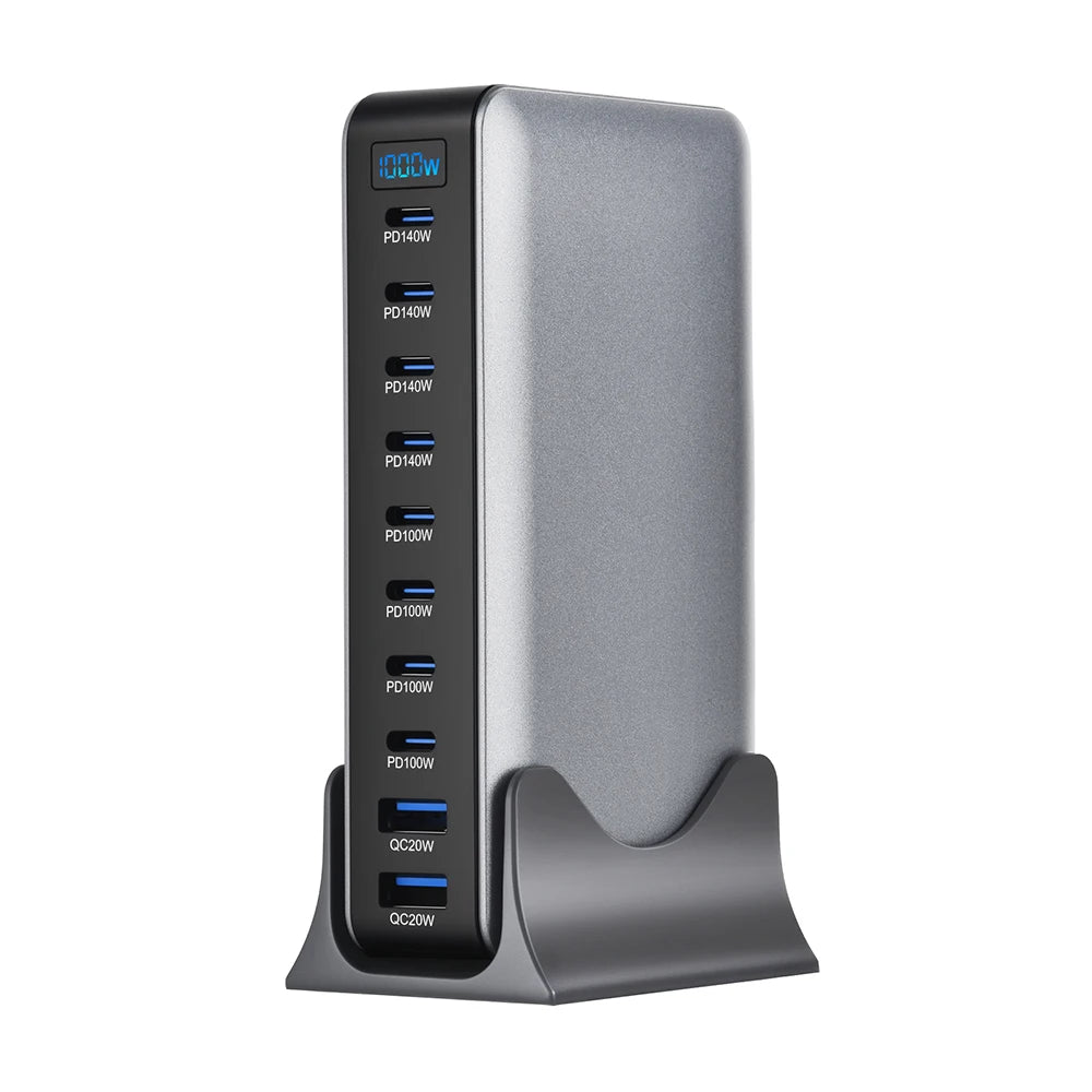 1000W GaN Desktop Charging Station | 10-Port USB-C & USB-A Fast Charger with PD 3.1 & PPS for Laptops, Tablets & Smartphones