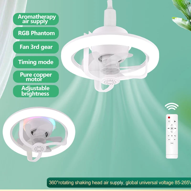 360° Rotating E27 Ceiling Fan Bulb | RGB Color Dimmable LED Light with Remote