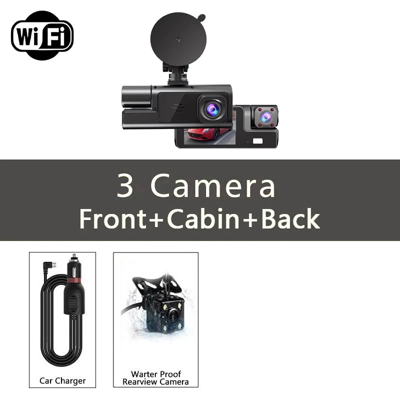 WiFi 3-Channel HD Dash Cam 1080P – Front, Cabin & Rear Coverage