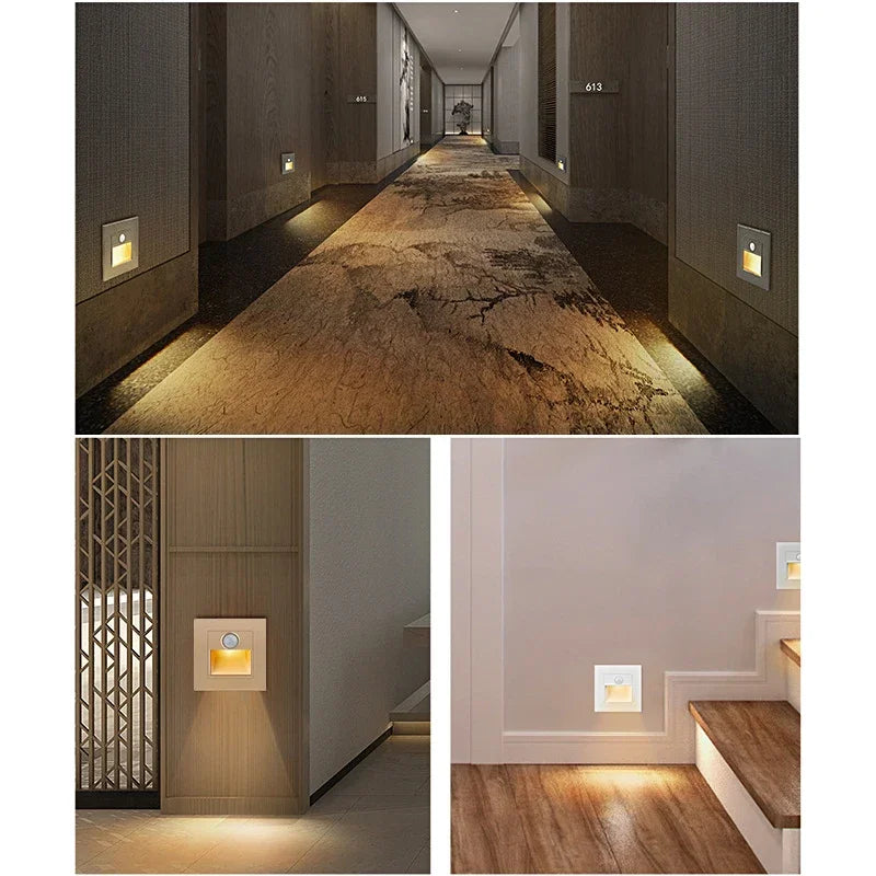PIR Motion Sensor LED Night Light | Recessed Footlight for Walls & Staircases (AC 110–240V)