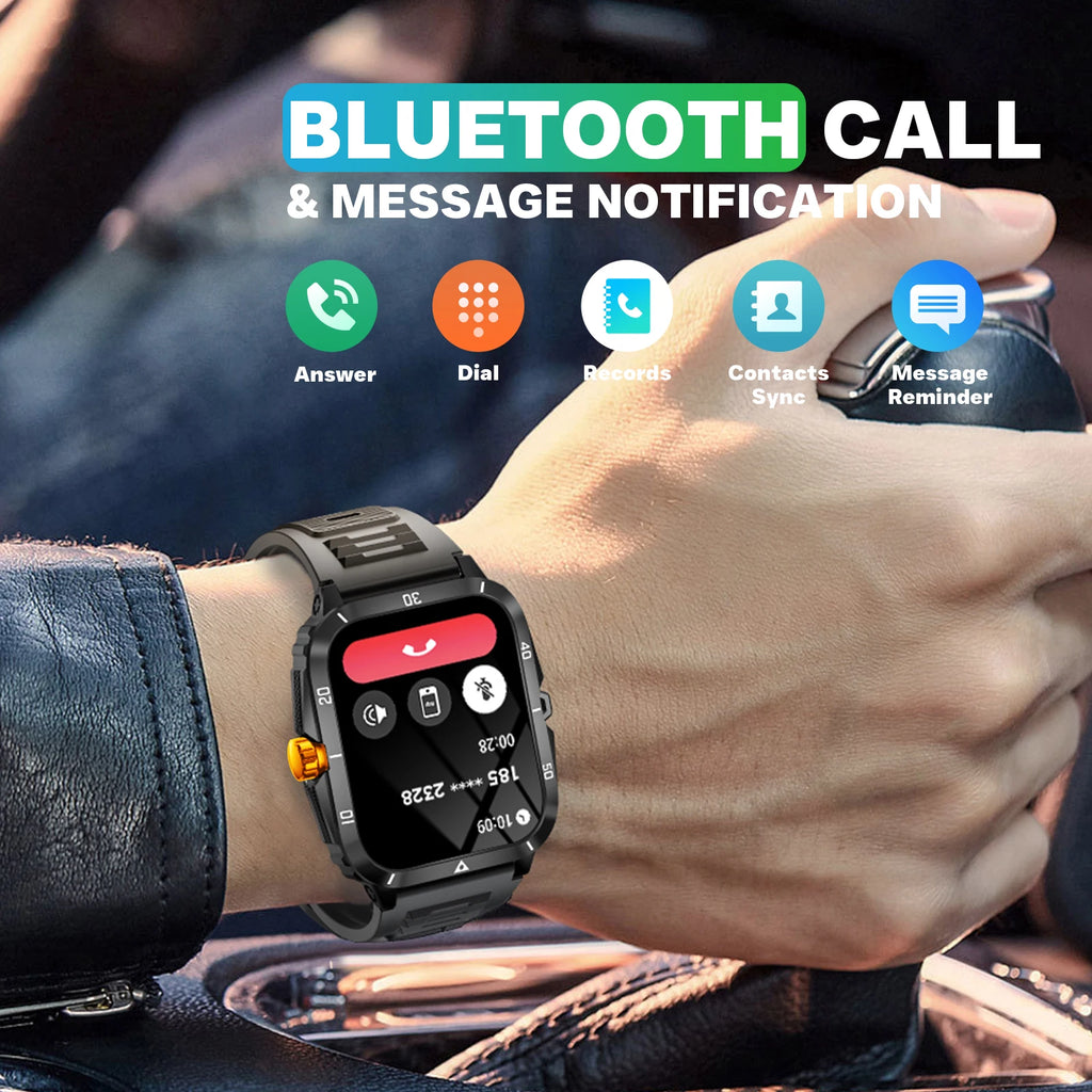 EIGIIS KT71 Rugged Smart Watch for Men | 1.96" HD Screen, Bluetooth Calling & Health Tracking (Black/Orange)
