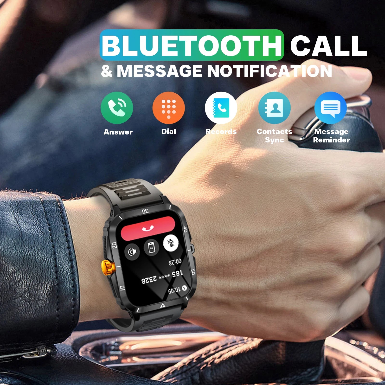 EIGIIS KT71 Rugged Smart Watch for Men | 1.96" HD Screen, Bluetooth Calling & Health Tracking (Black/Orange)