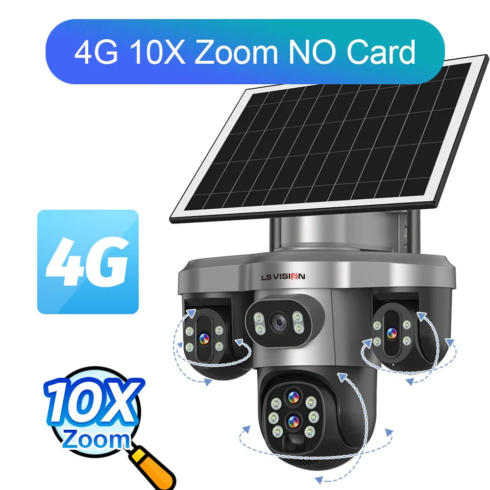 LS VISION 20MP 10X Optical Zoom Three PTZ Lens Solar Security Camera