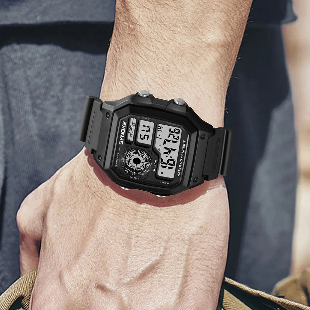 SYNOKE Men's Military Digital Sports Watch | Waterproof Chronograph with EL Luminous Display & Square Rubber Case