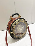 Vintage Clock-Shaped PU Leather Crossbody Handbag