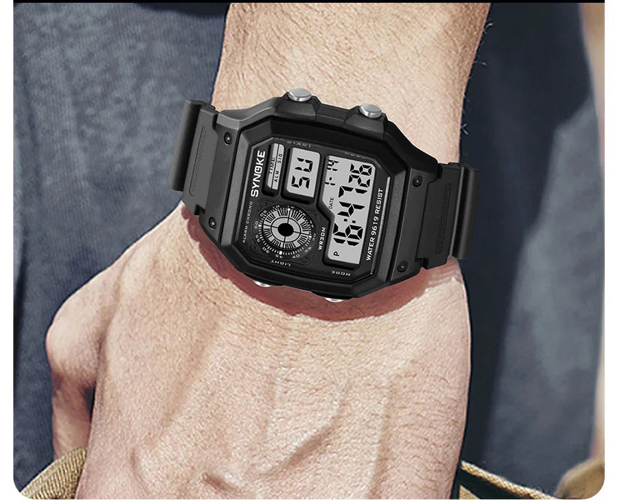 SYNOKE Men's Military Digital Sports Watch | Waterproof Chronograph with EL Luminous Display & Square Rubber Case