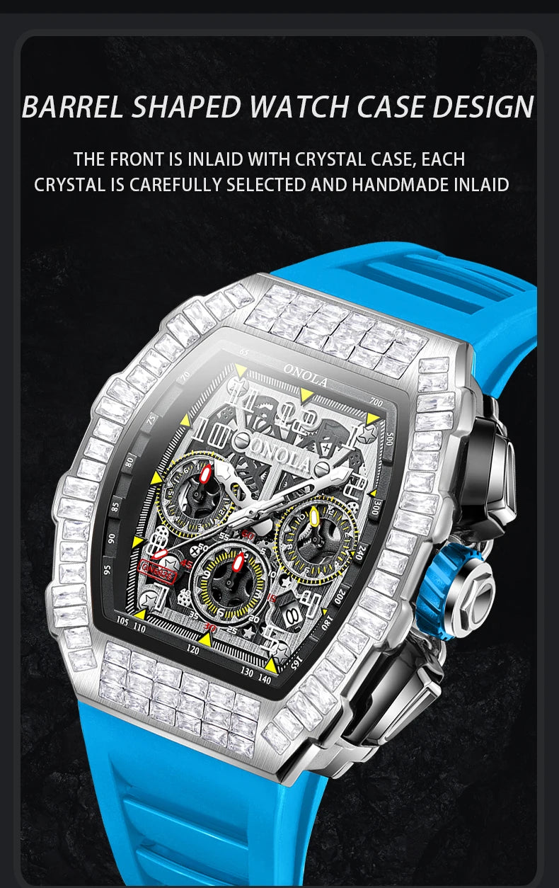 ONOLA Luxury Automatic Men’s Watch | Iced-Out Skeleton Dial Italian Design | Sport & Military Mechanical Wristwatch