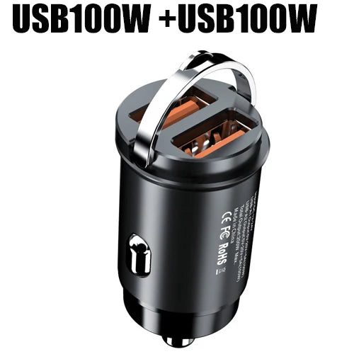 Mini 100W Car Charger – Dual USB & Type-C Ultra-Fast Charging