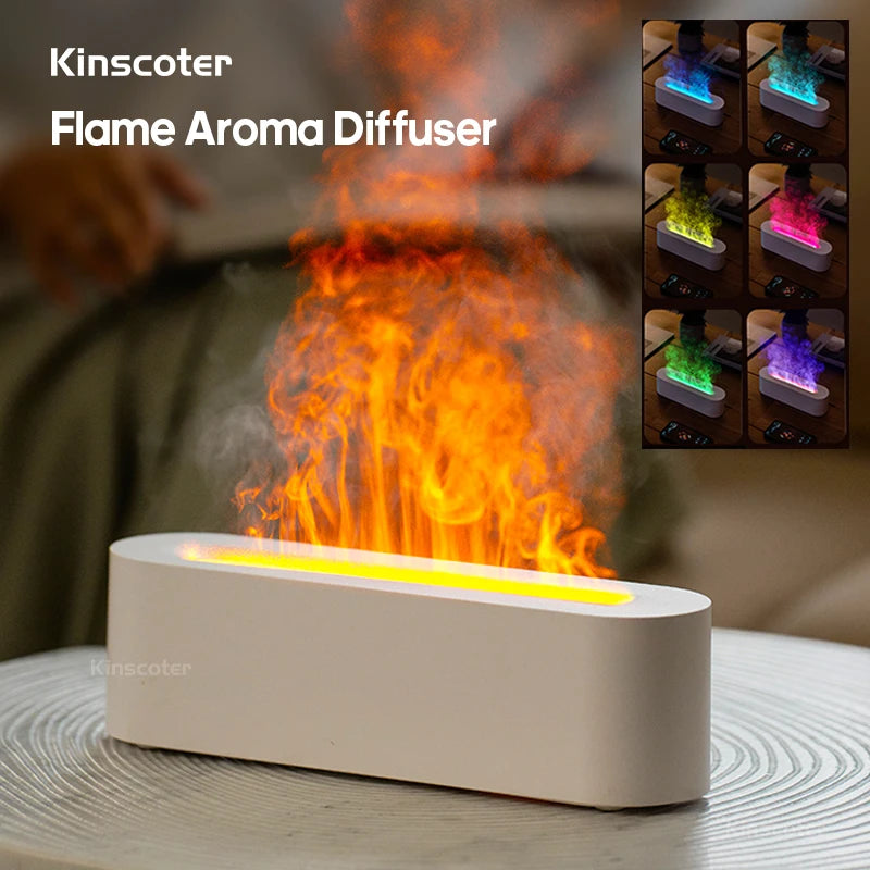 KINSCOTER Flame Essential Oil Aroma Diffuser | Ultrasonic Cool Mist Air Humidifier with RGB Realistic Fire Light