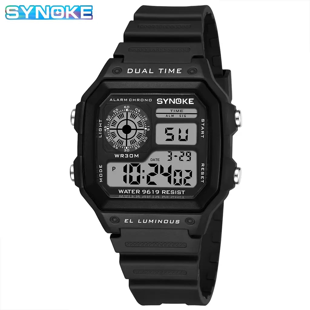 SYNOKE Men's Military Digital Sports Watch | Waterproof Chronograph with EL Luminous Display & Square Rubber Case