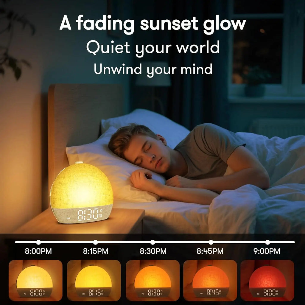 Wake Up Light Sunrise Alarm Clock | White Noise Sound Machine & Dimmable RGB Night Light