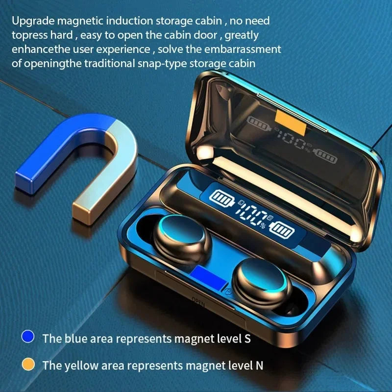 F9 TWS Wireless Bluetooth Earphones | LED Digital Display, Waterproof & Active Noise Reduction
