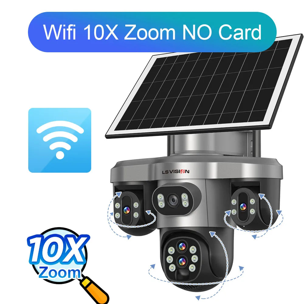 LS VISION 20MP 10X Optical Zoom Three PTZ Lens Solar Security Camera