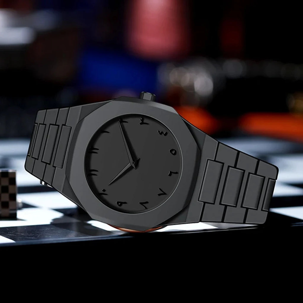 Men's Modern Stealth Sport Watch | Minimalist All-Black Design with Arabic Numerals | Precise Quartz Movement & Water Resistant