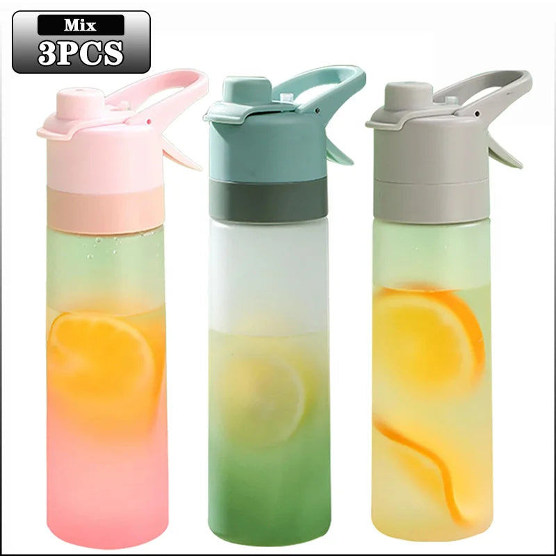 Large Capacity Spray Water Bottle with Straw Gradient Frosted Portable Outdoor Sports Travel Mist Sprayer Reusable Cup