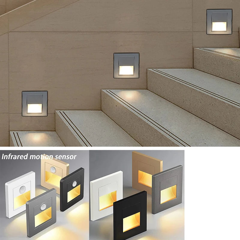 PIR Motion Sensor LED Night Light | Recessed Footlight for Walls & Staircases (AC 110–240V)