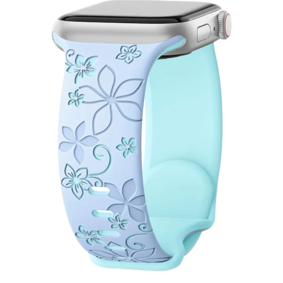 Floral Engraved Silicone Band for Apple Watch | Two-Tone Designer Replacement Strap for Series 1-11, SE & Ultra (38mm - 49mm)