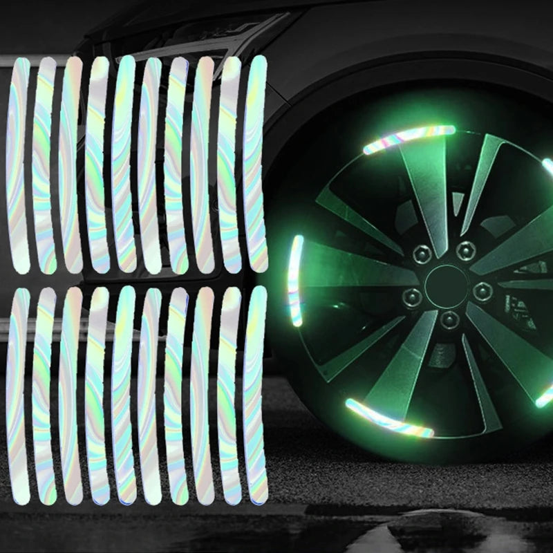 20pcs Car Wheel Hub Reflective Sticker Set | Luminous Tire Rim Safety Strips for Night Driving