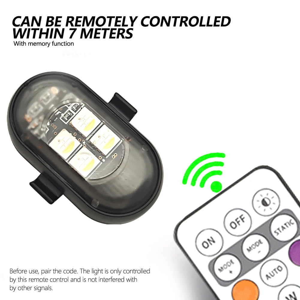Wireless Remote Control 4LED Strobe Lights Waterproof USB Rechargeable Warning Lamp Set