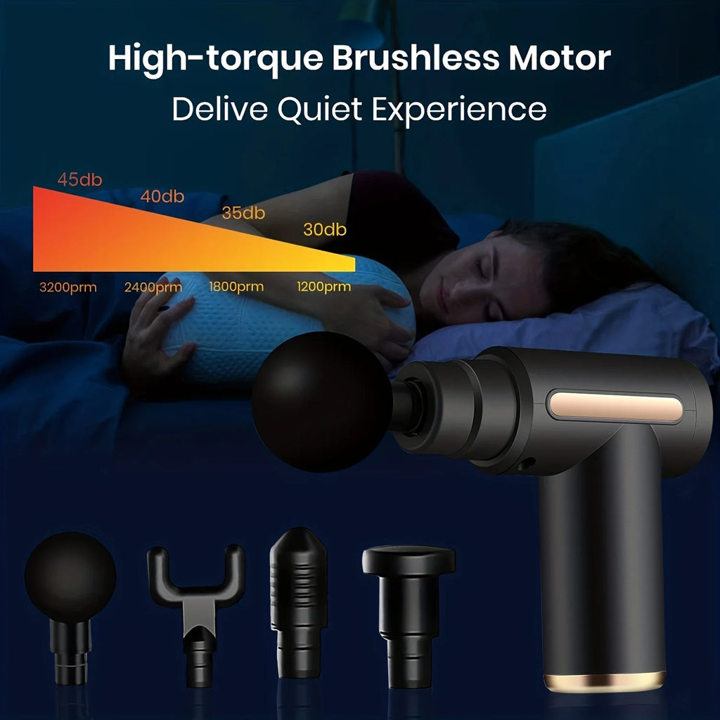 Portable Electric Massage Gun – LED Touch & 4 Interchangeable Heads