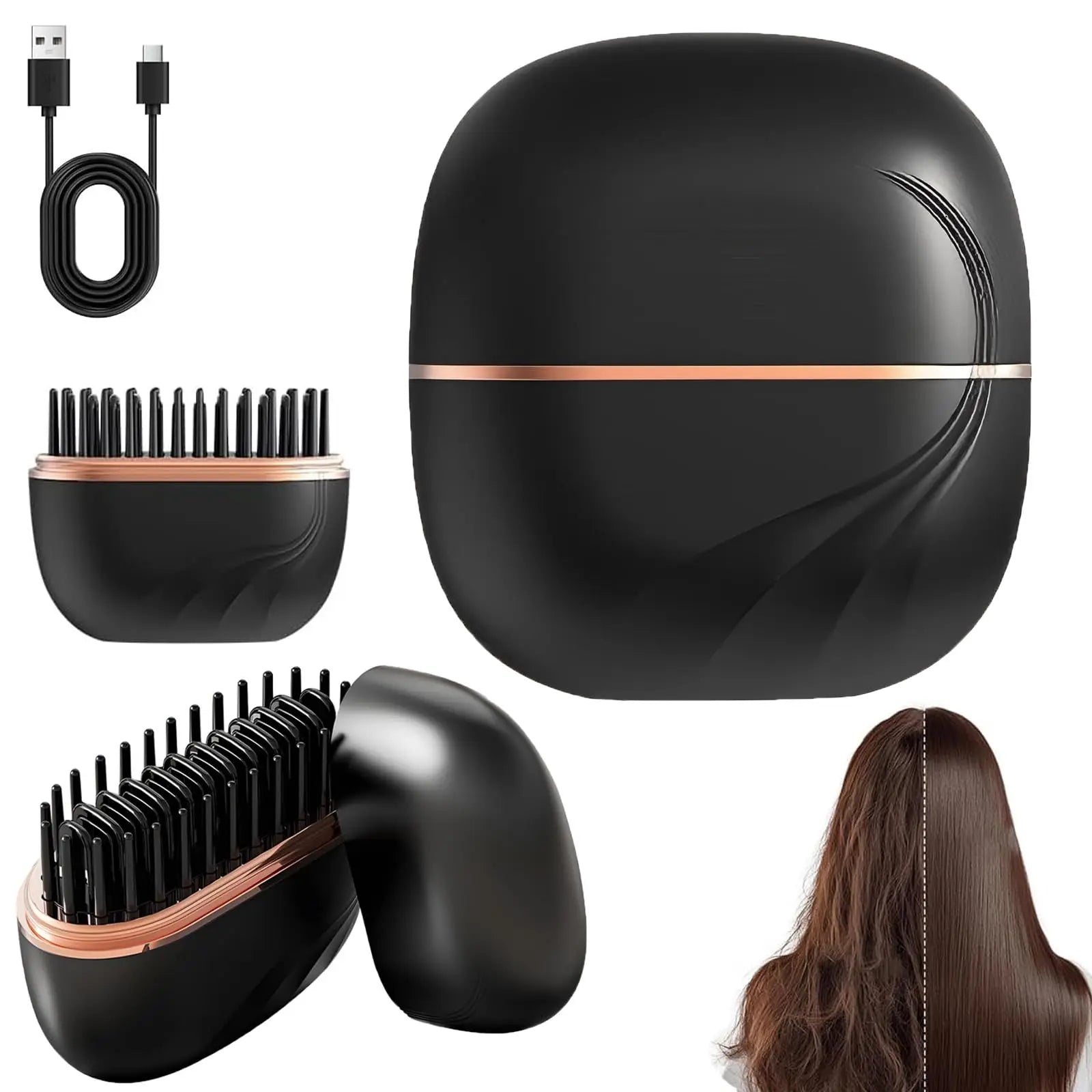 Mini Hair Straightener Brush with 3-Speed Temperature Control