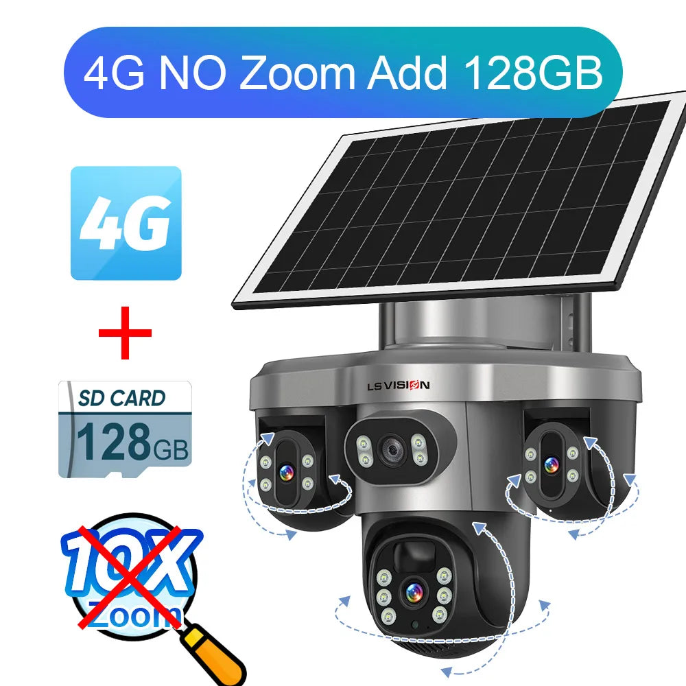 LS VISION 20MP 10X Optical Zoom Three PTZ Lens Solar Security Camera