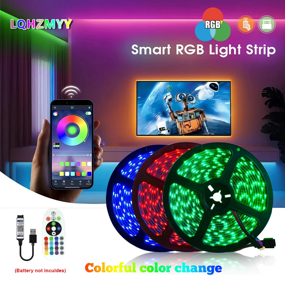 LQHZMYY 5V USB Smart RGB 5050 LED Light Strip | Color-Changing Light Strip with App & 24-Key Remote Control