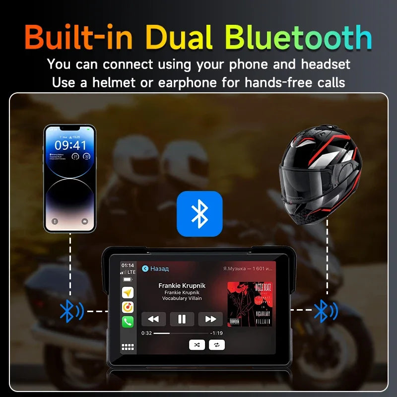 Jansite 5"/7" Motorcycle CarPlay & Android Auto GPS Monitor – IPX7 Waterproof DVR