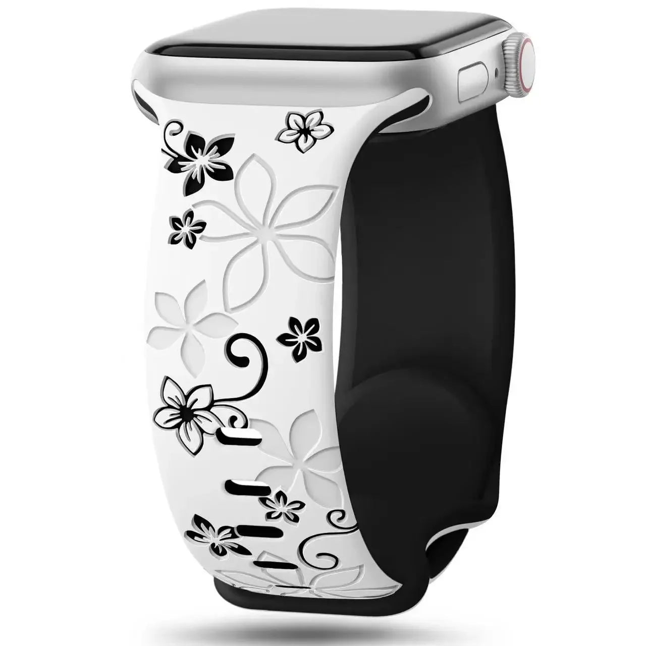Floral Engraved Silicone Band for Apple Watch | Two-Tone Designer Replacement Strap for Series 1-11, SE & Ultra (38mm - 49mm)