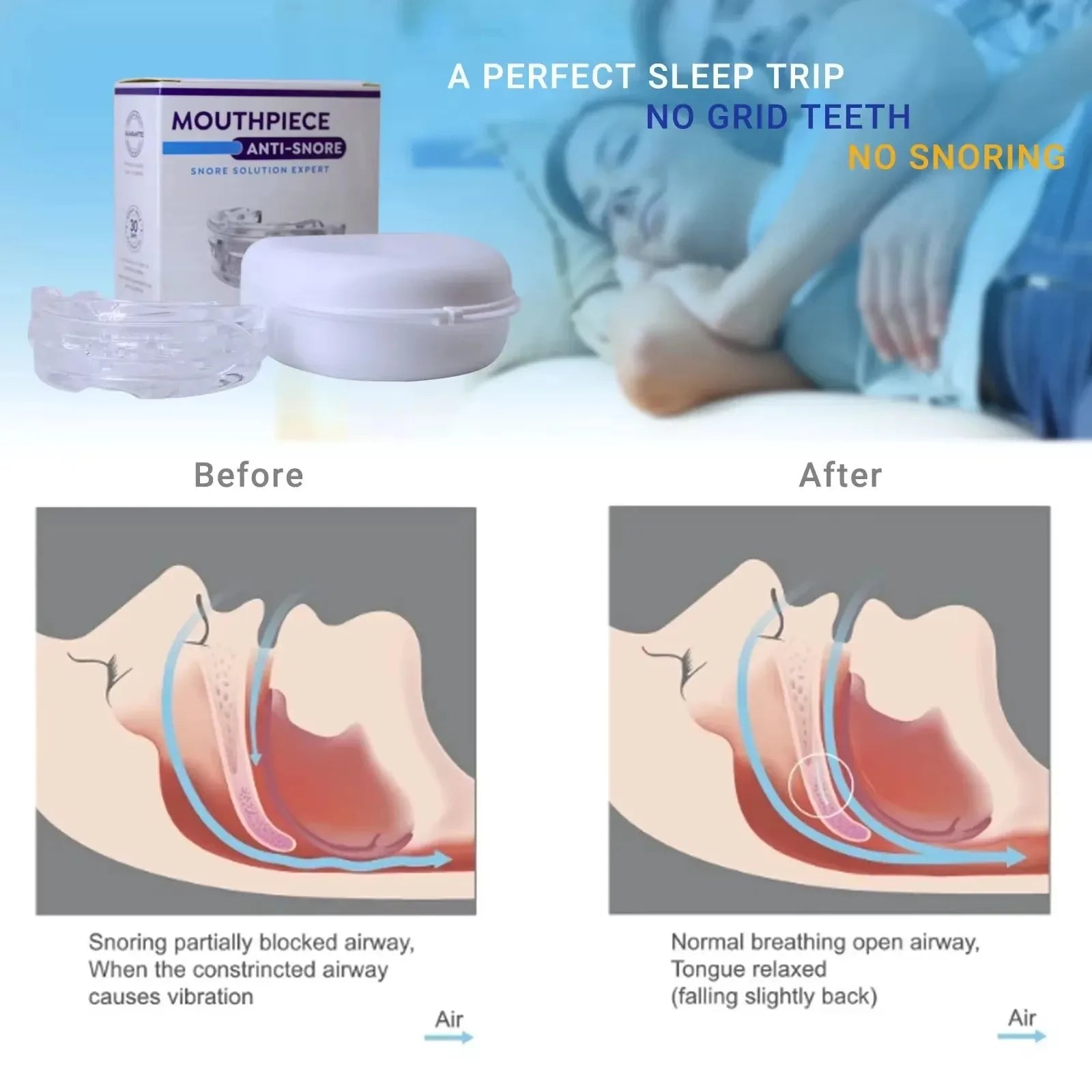 Anti-Snoring & Teeth Bruxism Mouthguard | Adjustable Night Guard Device for Sleep Apnea & Snoring Relief