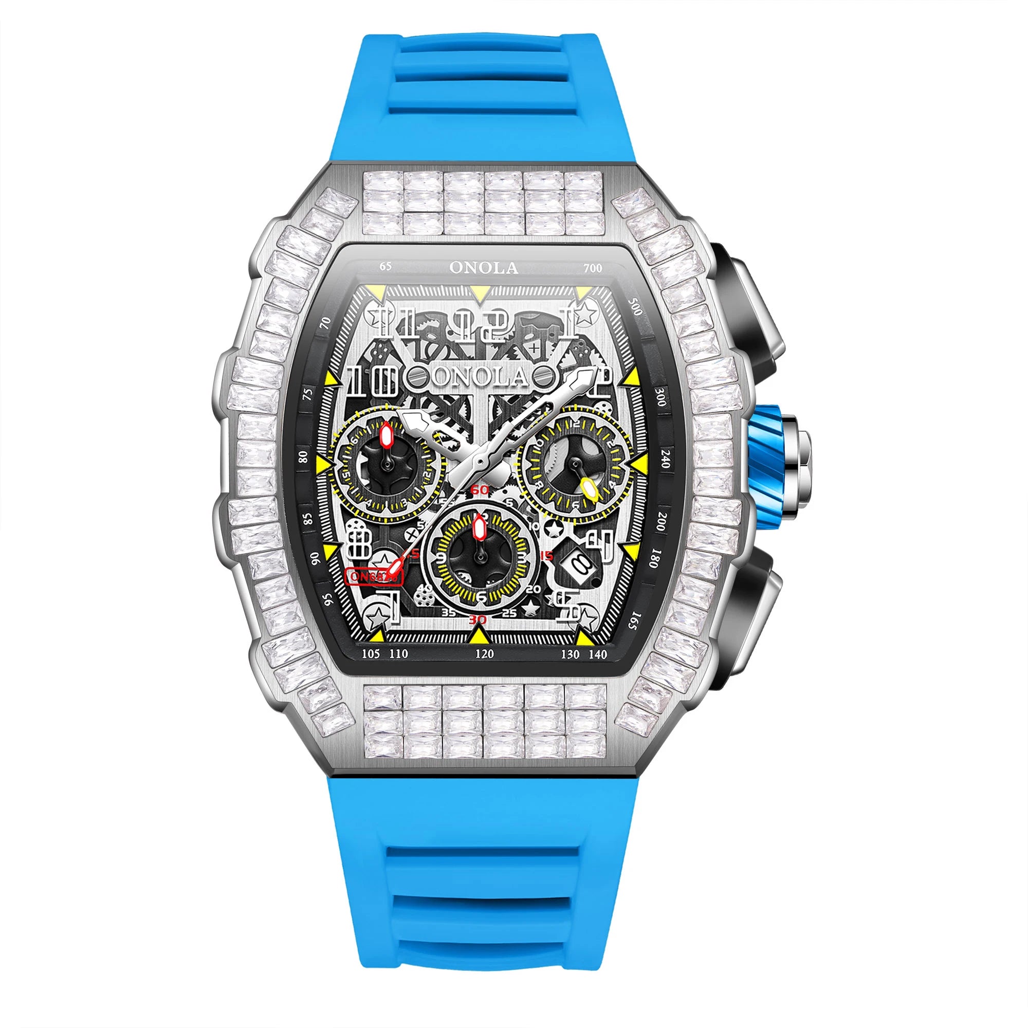 ONOLA Luxury Automatic Men’s Watch | Iced-Out Skeleton Dial Italian Design | Sport & Military Mechanical Wristwatch