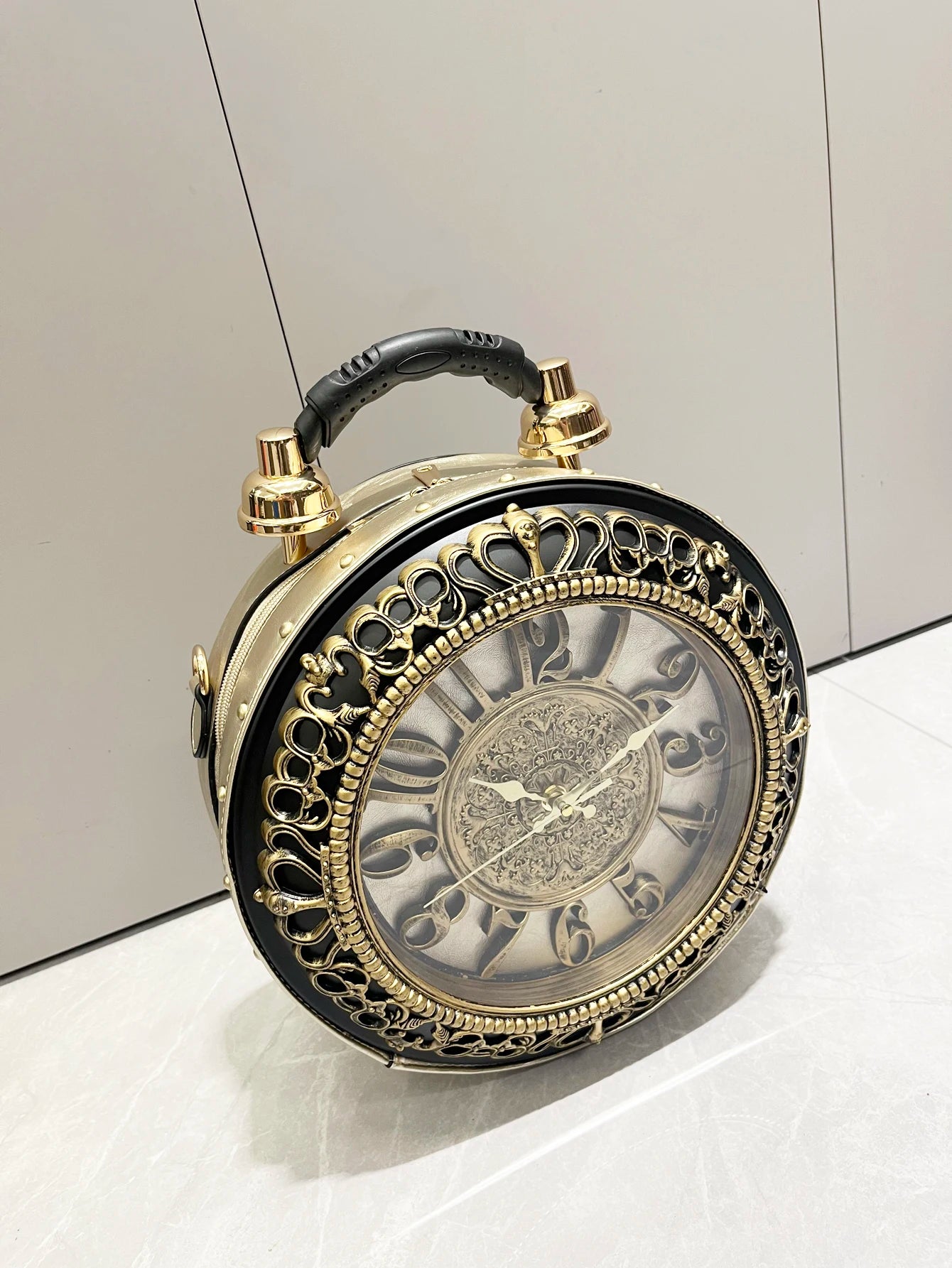 Vintage Clock-Shaped PU Leather Crossbody Handbag