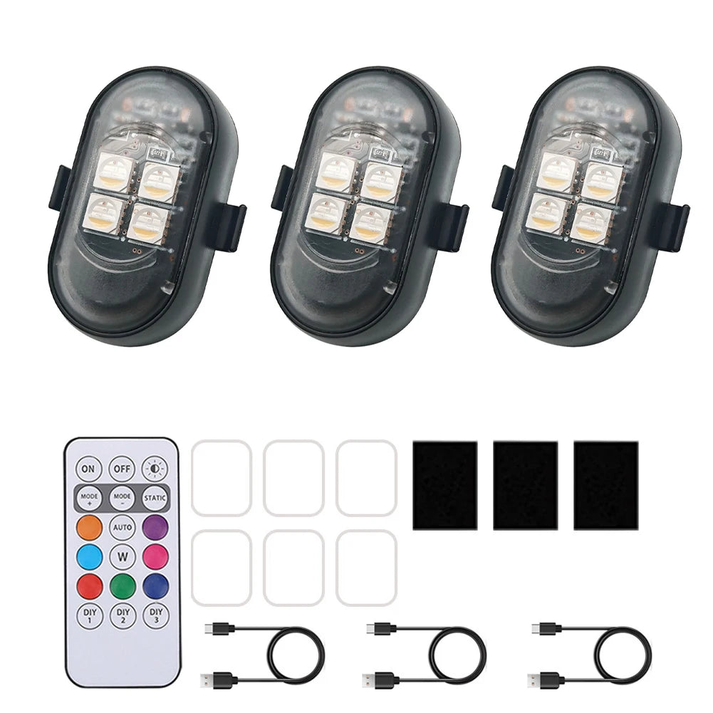 Wireless Remote Control 4LED Strobe Lights Waterproof USB Rechargeable Warning Lamp Set